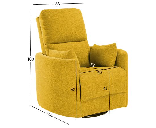 Recliner armchair STINA with swinging and rotating manual mechanism, yellow