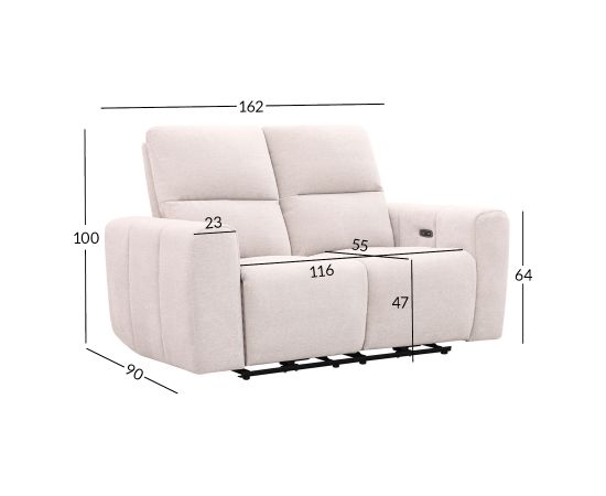 Recliner sofa MATIAS 2-seater with electric mechanism, light beige