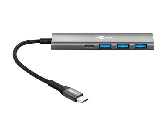Goobay 76562 Slim 4-Port USB-Hub, USB-C auf USB-C™/USB-A, 5 Gbit/s, Grey Goobay