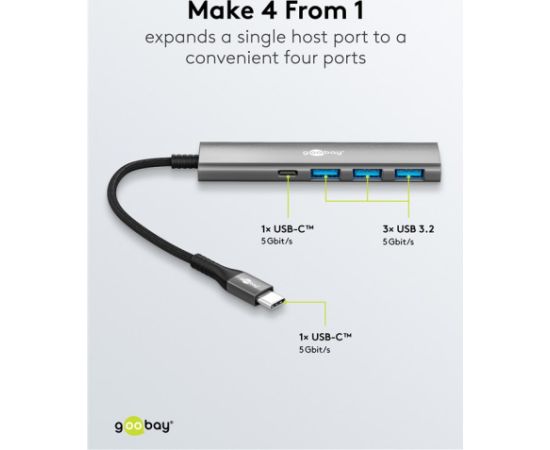 Goobay 76562 Slim 4-Port USB-Hub, USB-C auf USB-C™/USB-A, 5 Gbit/s, Grey Goobay