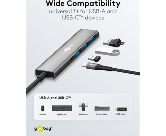 Goobay 76562 Slim 4-Port USB-Hub, USB-C auf USB-C™/USB-A, 5 Gbit/s, Grey Goobay