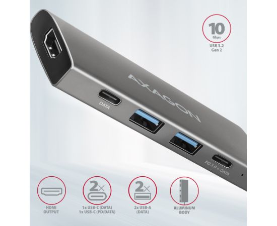 AXAGON Multi-port USB-C 10Gbps hub, 13cm HMC-5G21