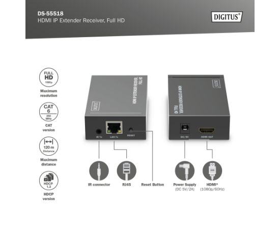 Digitus HDMI IP Extender Receiver, Full HD DS-55518