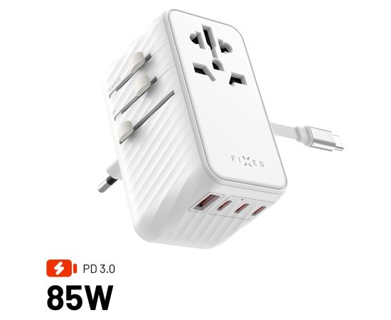 Fixed Voyager 85W travel adapter for EU, UK and USA/AUS, with 4xUSB-C and 1xUSB output Adapter