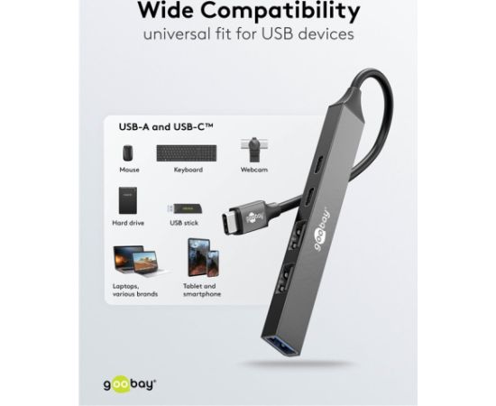 Goobay Slim 5-Port USB Hub, USB-C to USB-C/USB-A, 5 Gbit/s 74460
