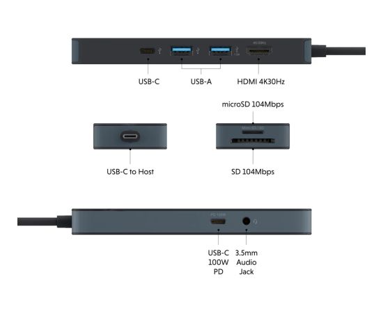 Hyper HyperDrive Flex 8 Port USB-C Hub, Black HD4102BKGL HDMI ports quantity 1