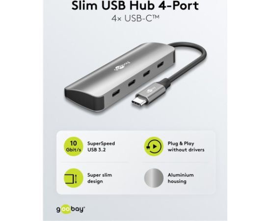 Goobay 76565 Slim 4-Port USB-Hub, USB-C™ auf USB-C™, 10 Gbit/s, Grey Goobay