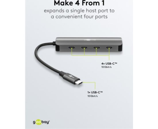 Goobay 76565 Slim 4-Port USB-Hub, USB-C™ auf USB-C™, 10 Gbit/s, Grey Goobay