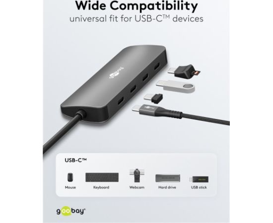 Goobay 76565 Slim 4-Port USB-Hub, USB-C™ auf USB-C™, 10 Gbit/s, Grey Goobay