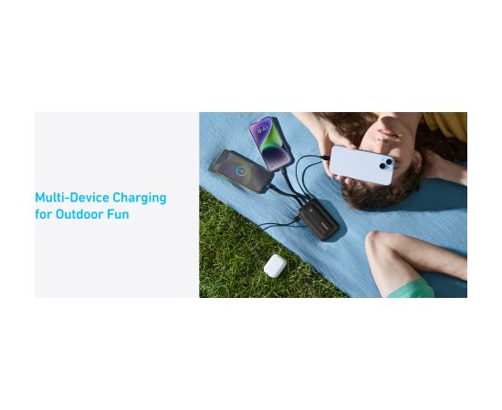 Anker Power Bank A1680G11 10000 mAh USB-C 30W, Lightning 27W Built-In USB-C and Lightning Cables Black