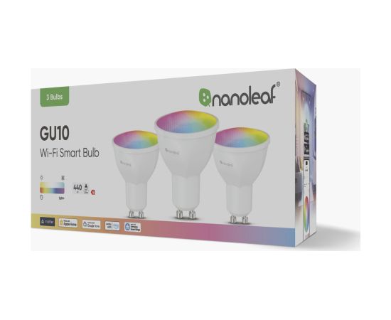 Nanoleaf Essentials Matter Wi-Fi GU10 Smart Bulb RGBCW 3pcs pack|Nanoleaf Essentials Matter Wi-Fi Smart Bulb, 3pcs|GU10|RGBCW
