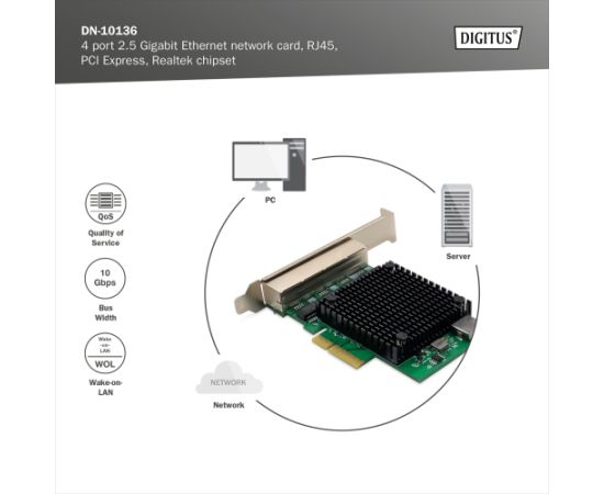 Digitus DN-10136 4-Port RJ45 RTL8125B, 2.5 GBits Server NIC