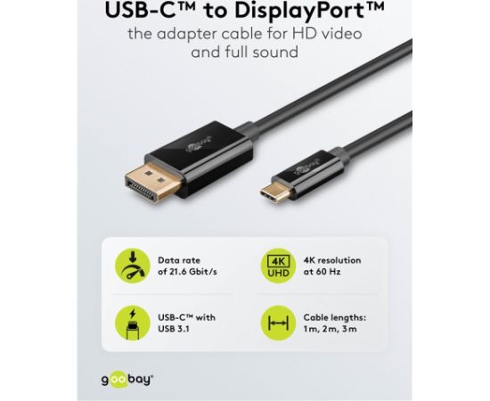 Goobay USB-C to DisplayPort Cable 4K at 60 Hz, 1 m 75704