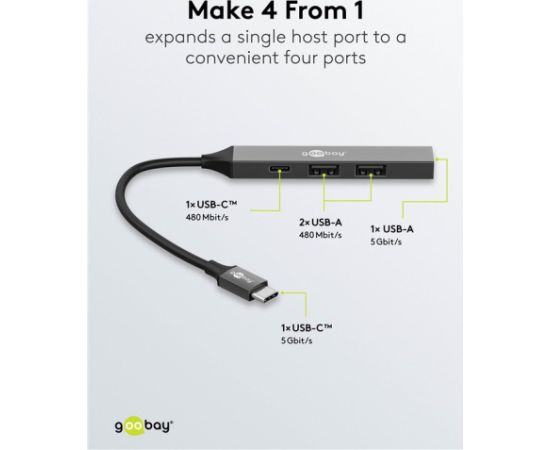 Goobay Slim 4-Port USB Hub, USB-C to USB-C/USB-A, 5 Gbit/s 74459 Usb HUB
