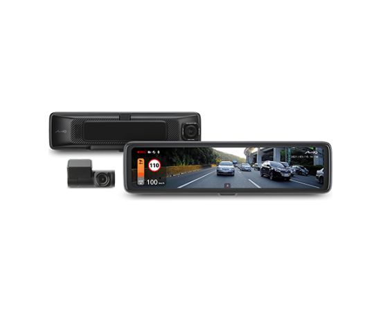 Mio MiVue R850T, Rear Camera GPS Wi-Fi 1000nits high brightness and anti-reflective panel;  High brightness and penetrating mirror with HDR exposure optimization; Sleek design featuring 11.88” IPS anti-glar; Front cam & Rear cam: Sony's premium STARVIS™ C