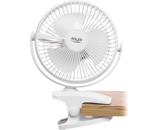 Adler Rechargeable Clip-on Desk Fan AD 7342 Table Fan White Diameter 15.5 cm Number of speeds 3 Oscillation 5 W