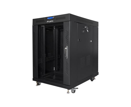 Lanberg Rack cabinet 19" free-standing 15U/600x800 (flat pack) with glass door, LCD FF01-6815-12BL Black