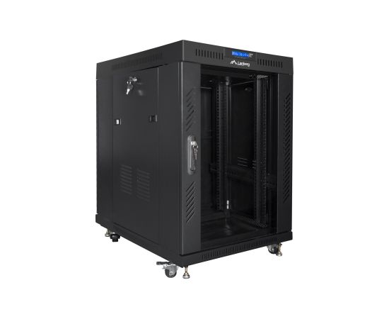 Lanberg Rack cabinet 19" free-standing 15U/600x800 (flat pack) with glass door, LCD FF01-6815-12BL Black