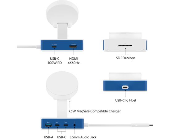 Hyper HyperDrive Flex MagCharge USB-C Hub, White/Blue HD8100BUGL HDMI ports quantity 1