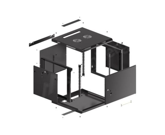 Lanberg Rack cabinet 19" wall-mount 9U/600x600 (flat pack) for self-assembly with metal door WF01-6609-00B Black