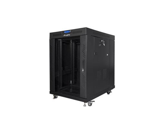 Lanberg Rack cabinet 19" free-standing 15U/800x1000 (flat pack) with glass door, LCD FF01-8015-12BL Black