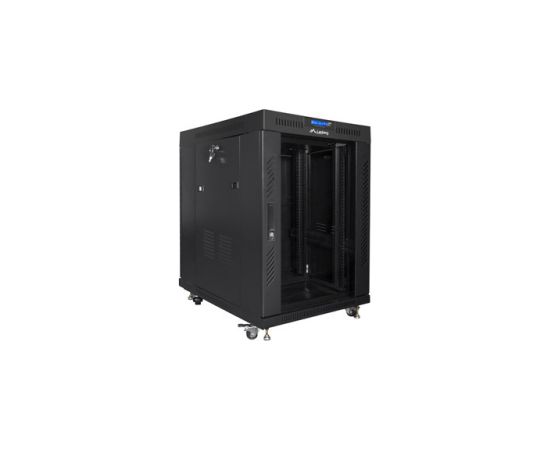 Lanberg Rack cabinet 19" free-standing 15U/800x1000 (flat pack) with glass door, LCD FF01-8015-12BL Black