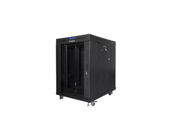 Lanberg Rack cabinet 19" free-standing 15U/800x1000 (flat pack) with glass door, LCD FF01-8015-12BL Black