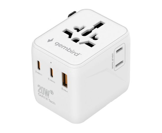 Gembird TPA-1A2C20-01-W Universal travel power adapter, 20 W, white Gembird Jaunumi - Datori