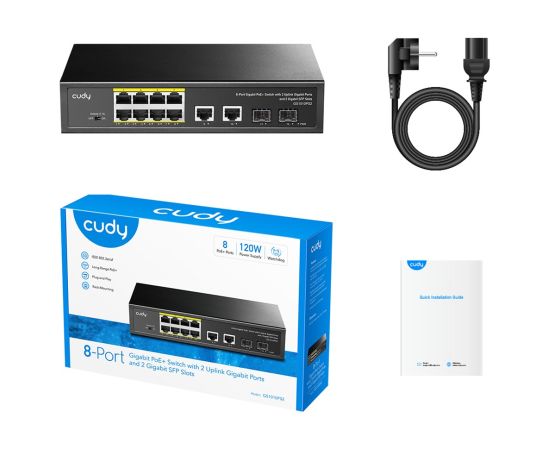 Cudy GS1010PS2 network switch Unmanaged Gigabit Ethernet (10/100/1000) Power over Ethernet (PoE) Black