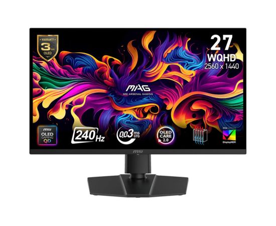 Monitor MSI MAG 273QP QD-OLED X24 26.5" Gaming Matte Panel QD-OLED 2560x1440 16:9 240Hz 0.03 ms Colour Black MAG273QPQD-OLEDX24