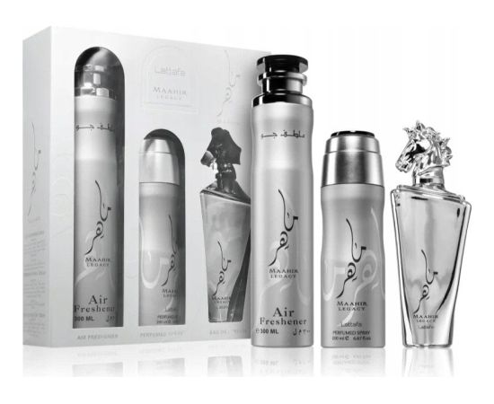 SET LATTAFA Maahir Legacy EDP spray 100ml + PERFUMED SPRAY 200ml + AIR FRESHENER 300ml