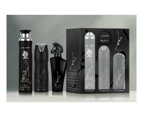 SET LATTAFA Maahir Black Edition EDP spray 100ml + PERFUMED SPRAY 200ml + AIR FRESHENER 300ml