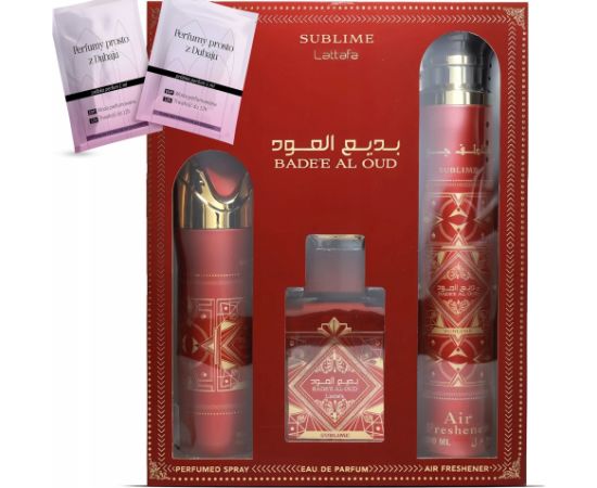 SET LATTAFA Sublime Badee Al Oud EDP spray 100ml + PERFUMED SPRAY 200ml + AIR FRESHENER 300ml