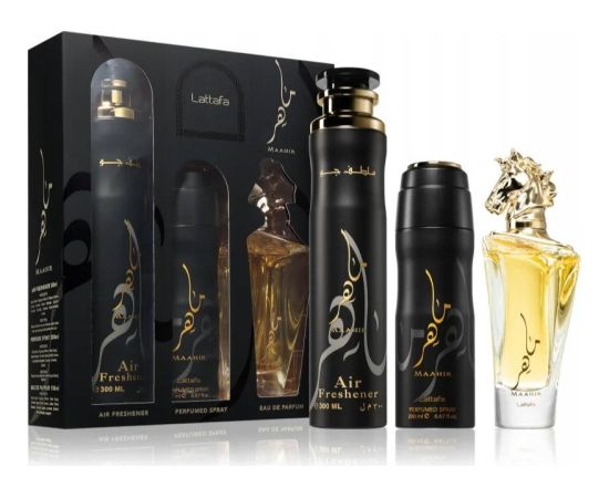 SET LATTAFA Maahir EDP spray 100ml + PERFUMED SPRAY 200ml + AIR FRESHENER 300ml