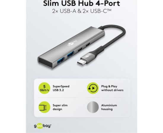 Goobay 76563 Slim 4-Port USB-Hub, USB-C™ auf USB-C™/USB-A, 5 Gbit/s, Grey Goobay