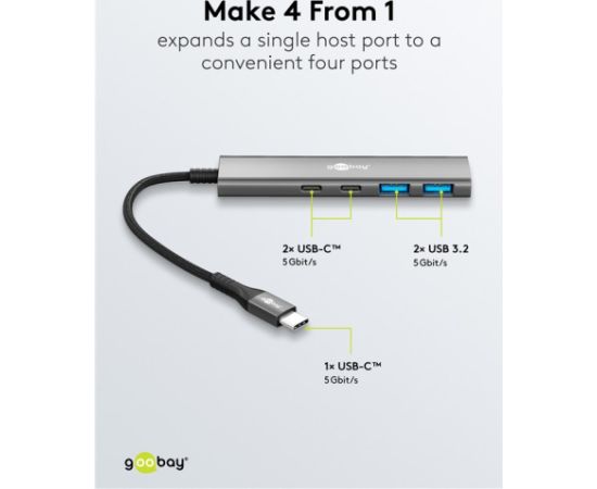 Goobay 76563 Slim 4-Port USB-Hub, USB-C™ auf USB-C™/USB-A, 5 Gbit/s, Grey Goobay