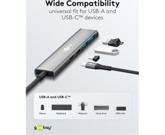 Goobay 76563 Slim 4-Port USB-Hub, USB-C™ auf USB-C™/USB-A, 5 Gbit/s, Grey Goobay