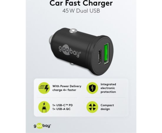 Goobay 61739 Dual-USB Car Fast Charger USB-C PD, 45 W Goobay