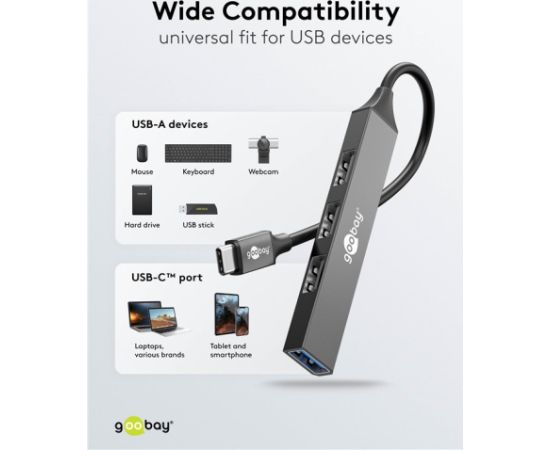 Goobay Slim 4-Port USB Hub, USB-C to USB-A, 5 Gbit/s 74457