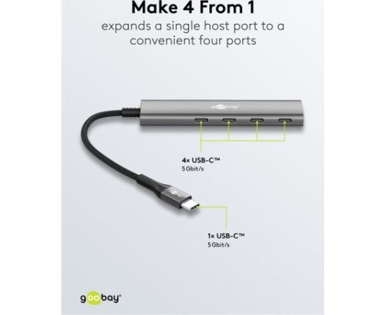 Goobay 76564 Slim 4-Port USB-Hub, USB-C™ auf USB-C™, 5 Gbit/s, Grey Goobay