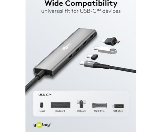 Goobay 76564 Slim 4-Port USB-Hub, USB-C™ auf USB-C™, 5 Gbit/s, Grey Goobay