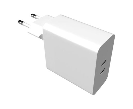Fixed Dual USB-C Mains Charger, PD support, 65W
