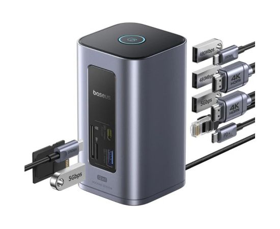 Dokēšanas stacija 1in12 USB C spraudnis - 2xHDMI RJ45 SD/TF USB3 NU1 Air Spacemate BASEUS