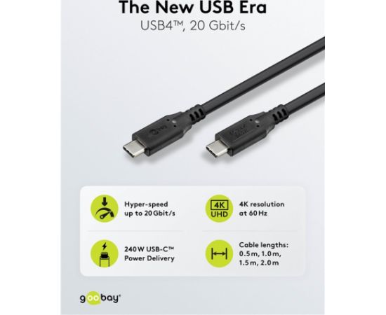 Kabelis USB C male - USB C male USB4 240W 20Gbit/s 2m saderīgs ar Thunderbolt 3 Goobay