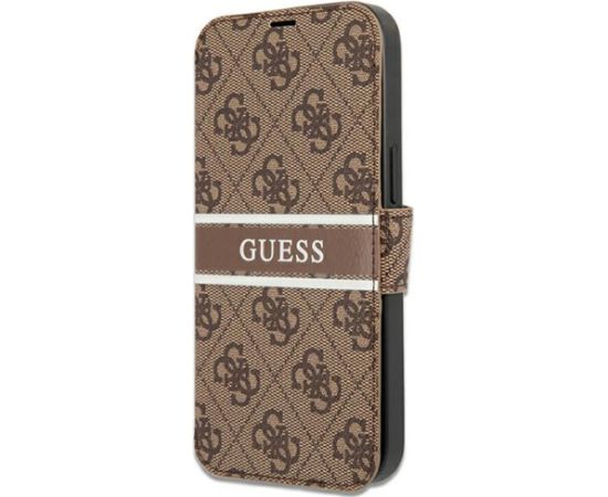 GUBKP13L4GDBR Guess PU 4G Printed Stripe Book Case for iPhone 13 Pro Brown