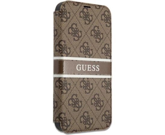 GUBKP13L4GDBR Guess PU 4G Printed Stripe Book Case for iPhone 13 Pro Brown