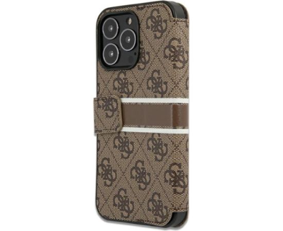 GUBKP13L4GDBR Guess PU 4G Printed Stripe Book Case for iPhone 13 Pro Brown