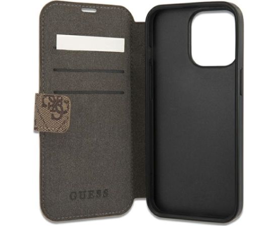 GUBKP13L4GDBR Guess PU 4G Printed Stripe Book Case for iPhone 13 Pro Brown