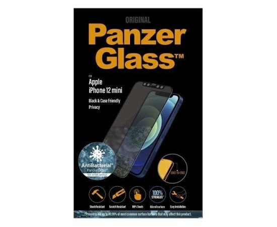 PanzerGlass E2E Super+ Microfracture antibacterial tempered glass for iPhone 12 mini - with black frame