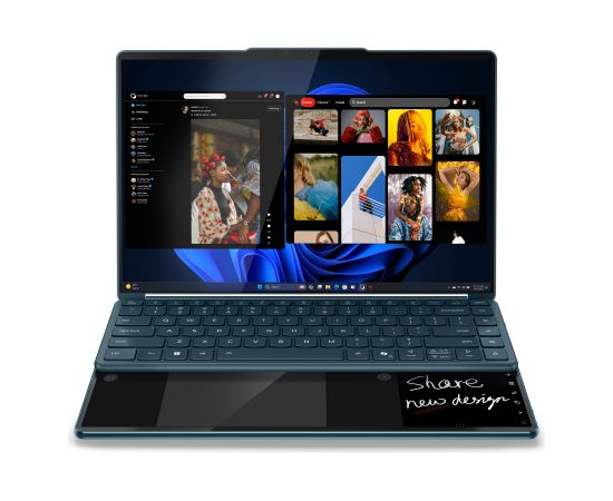 Lenovo Yoga Book 9 14IAH10 Tidal Teal 2x14 " OLED Touchscreen 2.8K WQXGA+ 2880 x 1800 pixels Glossy Intel Core Ultra 7 255H 32 GB Soldered LPDDR5x Solid-state drive capacity 1000 GB Intel Arc Graphics Windows 11 Pro 802.11be Bluetooth version 5.4 Keyboard